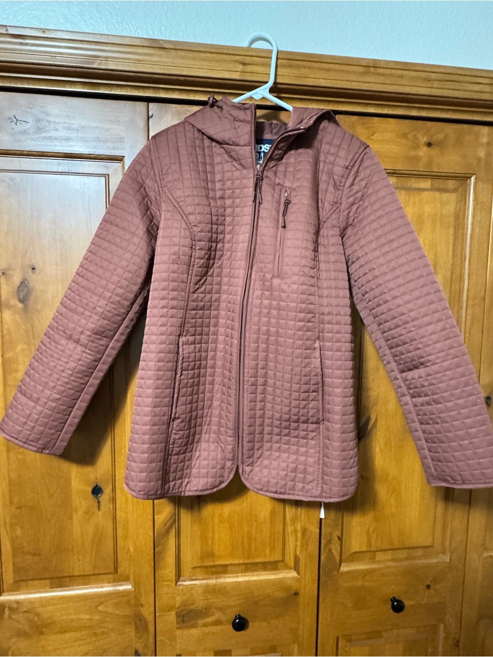 Women's Land's End Quilted Hooded Jacket in Dusty Rose/Rust-Size Small
